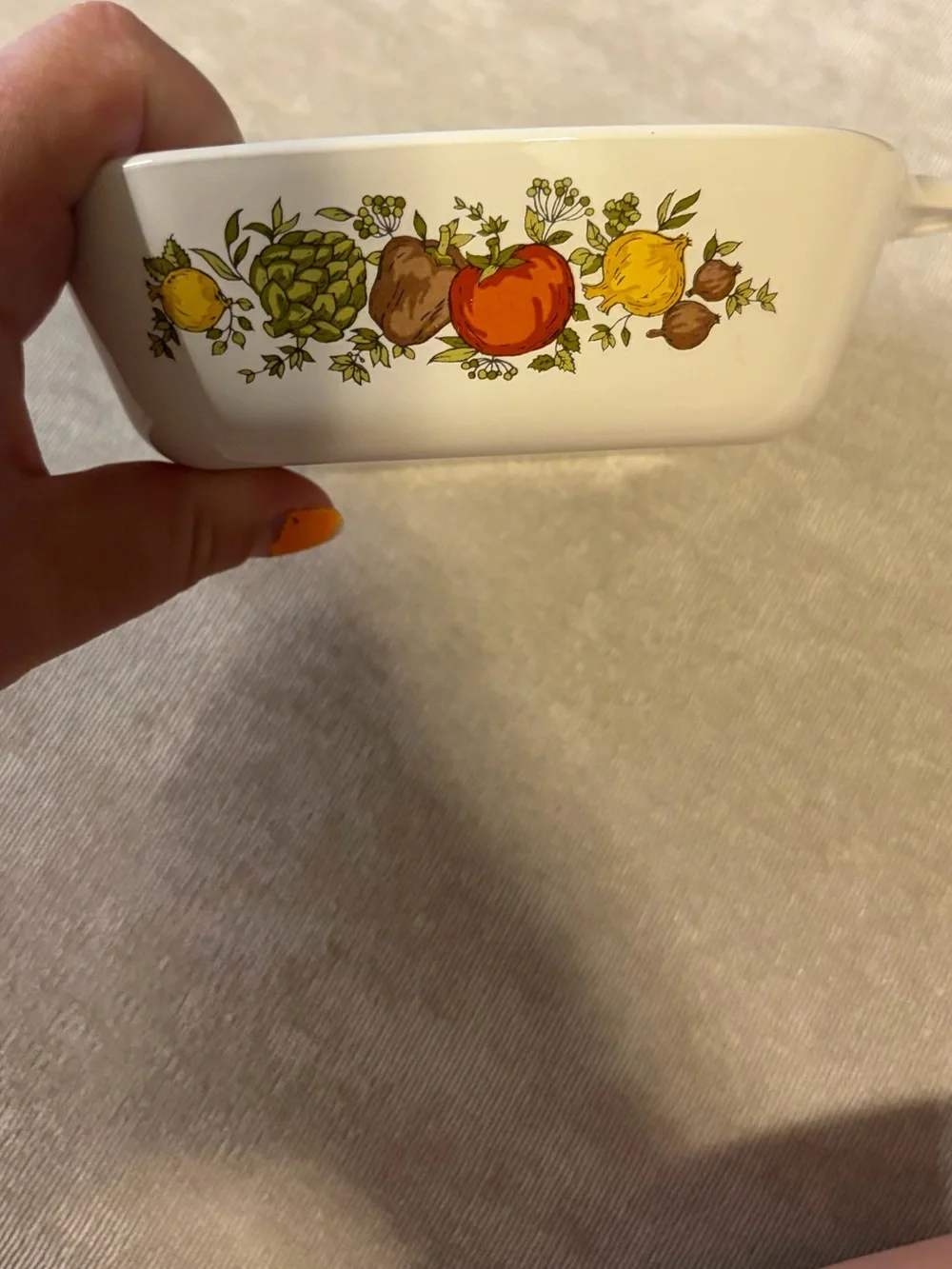 Corning Ware Mini White Serving Dish with Harvest Fruit & Veggie Motif